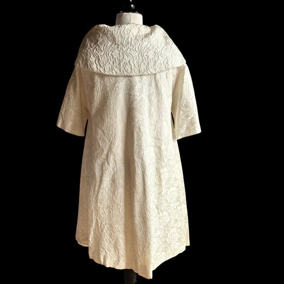 1950s 1960s Cocktail Coat Elbow Length Sleeves Big Collar Pocket - Picture 4 of 16
